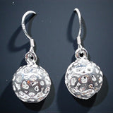 Sterling Silver Textured Ball Dangle Earrings Hammered Sphere Drop 1”