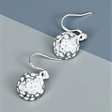 Sterling Silver Textured Ball Dangle Earrings Hammered Sphere Drop 1”