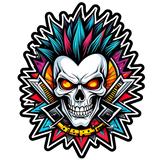 Punk Guitar Skull Sticker 4in | Mohawk Skull BOPP Vinyl | Rock Decal