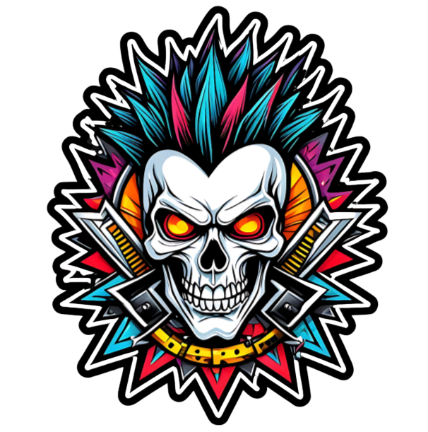 Punk Guitar Skull Sticker 4in | Mohawk Skull BOPP Vinyl | Rock Decal