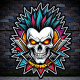 Punk Guitar Skull Sticker 4in | Mohawk Skull BOPP Vinyl | Rock Decal
