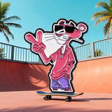 Pink Panther Skateboard Enamel Pin Cartoon Retro Lapel Pin Backpack Jacket