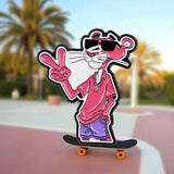 Pink Panther Skateboard Enamel Pin Cartoon Retro Lapel Pin Backpack Jacket