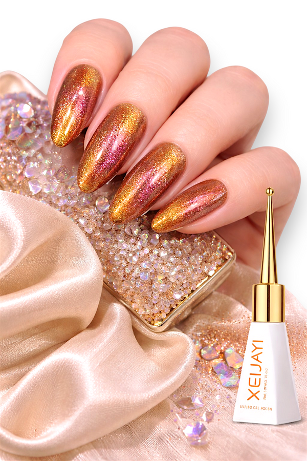 Holographic Glitter Gel Polish Gold Rose Pink Cat Eye UV LED XEIJAYI  9ml