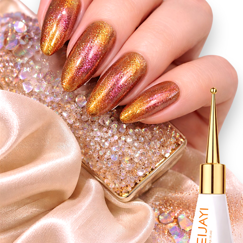 Holographic Glitter Gel Polish Gold Rose Pink Cat Eye UV LED XEIJAYI  9ml