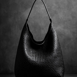 Large Black Woven Hobo Bag Soft Shoulder Tote 15in Lightweight Everyday Purse