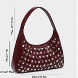 Burgundy Red Patent Studded Hobo Shoulder Bag Silver Grommets Y2K Purse NEW