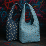 Women’s Rivet Bucket Bag Denim Shoulder Hobo Large Capacity Soft Sequin Purse