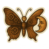 4" Steampunk Butterfly Decal-Clockwork Gears Moth & Crescent Moon Vinyl Sticker
