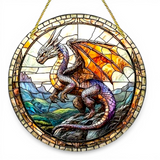 8" Dragon Faux Stained Glass Suncatcher Fantasy Window Hanging Decor