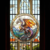 8" Dragon Faux Stained Glass Suncatcher Fantasy Window Hanging Decor