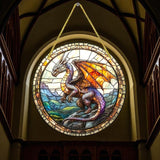 8" Dragon Faux Stained Glass Suncatcher Fantasy Window Hanging Decor