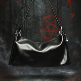 Gothic Punk Studded Shoulder Bag Pearl Chain Cross Charm Black Purse