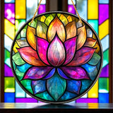Lotus Flower Suncatcher 8” Faux Stained Glass Window Hanging Decor Colorful