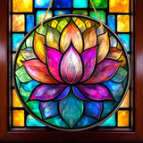 Lotus Flower Suncatcher 8” Faux Stained Glass Window Hanging Decor Colorful