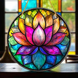 Lotus Flower Suncatcher 8” Faux Stained Glass Window Hanging Decor Colorful
