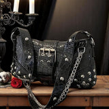 Silver Croc Embossed Studded Chain Shoulder Bag Buckle Y2K Baguette Purse NEW