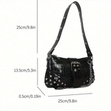 Silver Croc Embossed Studded Chain Shoulder Bag Buckle Y2K Baguette Purse NEW