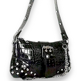 Silver Croc Embossed Studded Chain Shoulder Bag Buckle Y2K Baguette Purse NEW