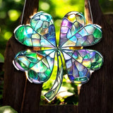 Acrylic Stained Glass Shamrock Suncatcher 2D Flat 8in Irish Window Hanging