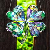 Acrylic Stained Glass Shamrock Suncatcher 2D Flat 8in Irish Window Hanging