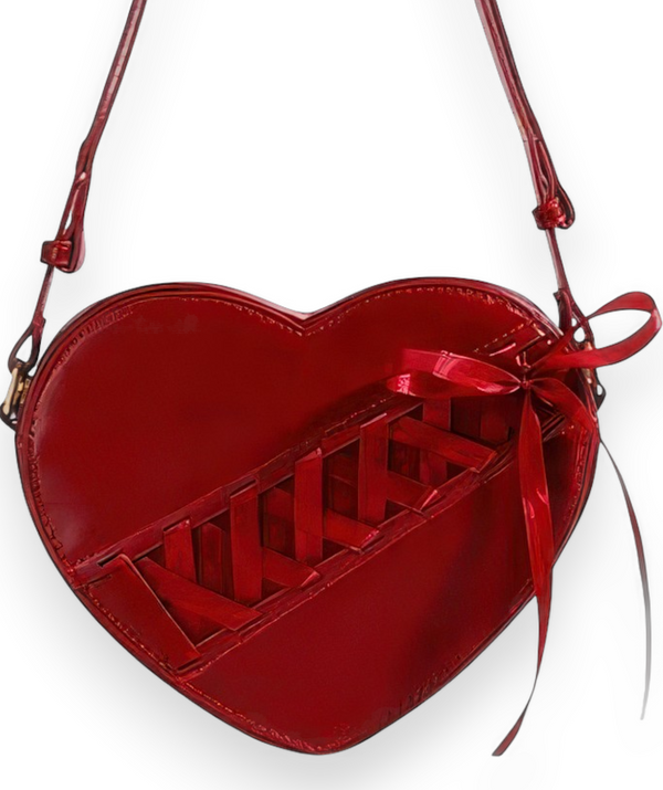 Red Heart Crossbody Purse Gothic Lolita Bow Bag Adjustable Strap Gift for Her