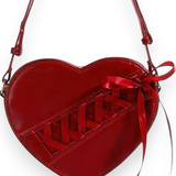 Red Heart Crossbody Purse Gothic Lolita Bow Bag Adjustable Strap Gift for Her