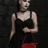 Red Heart Crossbody Purse Gothic Lolita Bow Bag Adjustable Strap Gift for Her