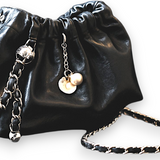 Gothic PU Leather Drawstring Chain Shoulder Bag – Black Mini Purse for Women