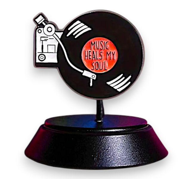 Music Heals My Soul Record Player Enamel Pin Retro Vinyl Music Badge