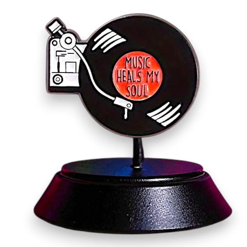 Music Heals My Soul Record Player Enamel Pin Retro Vinyl Music Badge