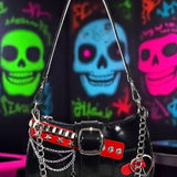 Black Punk Studded Shoulder Bag Red Strap Chain Y2K Gothic Alt Purse