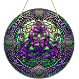 Celtic Knot Suncatcher Faux Stained Glass Purple Green 8" Decor