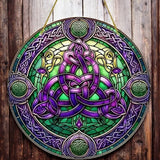 Celtic Knot Suncatcher Faux Stained Glass Purple Green 8" Decor