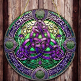 Celtic Knot Suncatcher Faux Stained Glass Purple Green 8" Decor