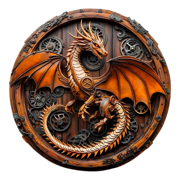 4" Steampunk Dragon Sticker Decal - Gear Clockwork Wood Design Fantasy Vinyl