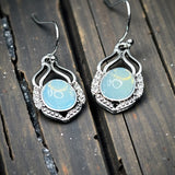 Blue Opalite Heart Drop Earrings Silver Tone 1" Dangle Boho Gift