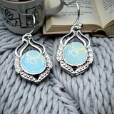 Blue Opalite Heart Drop Earrings Silver Tone 1" Dangle Boho Gift