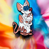 Pinky & Brain Inspired Enamel Pin Cartoon Lab Mice Brooch Backpack Hat Jacket