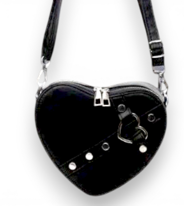 Punk Heart Crossbody Bag Women's Gothic Faux Leather Purse with Studs