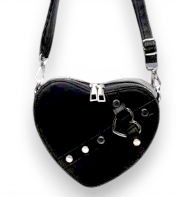 Punk Heart Crossbody Bag Women's Gothic Faux Leather Purse with Studs