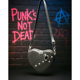 Punk Heart Crossbody Bag Women's Gothic Faux Leather Purse with Studs