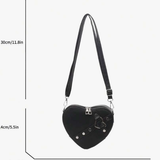 Punk Heart Crossbody Bag Women's Gothic Faux Leather Purse with Studs