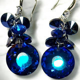 Blue Crystal Dangle Earrings 2in | Faceted Bead Cluster Hook Earrings