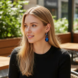 Blue Crystal Dangle Earrings 2in | Faceted Bead Cluster Hook Earrings