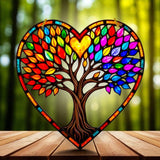 8" Heart Tree Suncatcher Faux Stained Glass Acrylic Rainbow Window Hanging Decor