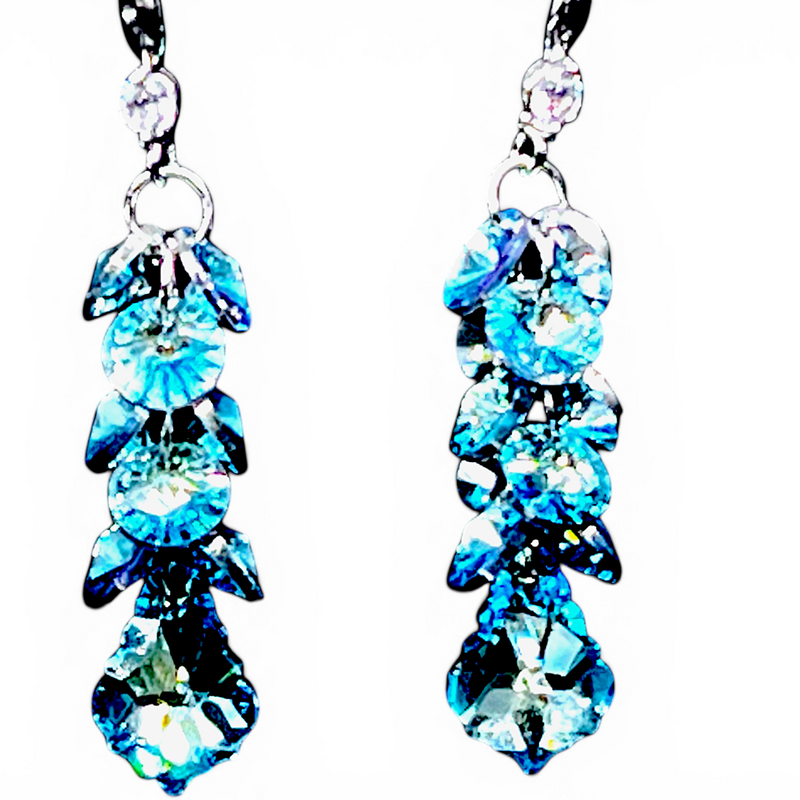 Blue Crystal Dangle Earrings 2.5in | Faceted Bead Cluster Hook Earrings