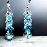 Blue Crystal Dangle Earrings 2.5in | Faceted Bead Cluster Hook Earrings