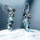 Blue Crystal Dangle Earrings 2.5in | Faceted Bead Cluster Hook Earrings