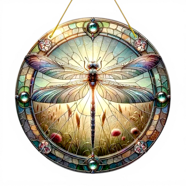 Dragonfly Suncatcher Faux Stained Glass Window Hanging 8" Decor Gift